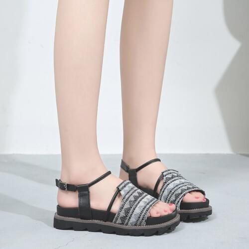 Women Flat Summer Sandals Ladies Gladiator Peep Toe Elastic Band Fashion Wedge Thick Bottom Casual Shoes Platform Plus Size