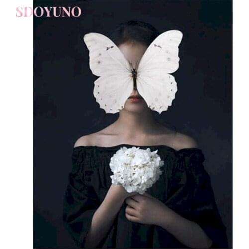 SDOYUNO Oil Paint By Numbers Kits Girl And Butterfly Painting By Numbers On Canvas Frame 60x75cm Hand Painting DIY Home Decor