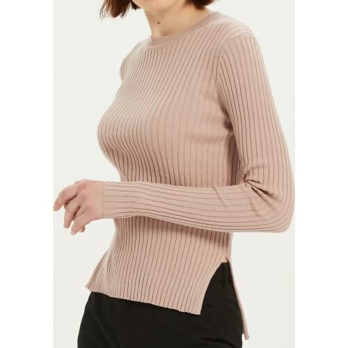 Knitted Cotton Sweater Ribbed Tops Spring Summer Sweaters Women Pullover Knitwear