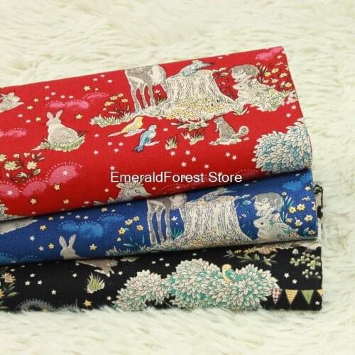 Thick cotton cloth cute animal unicorn rabbit print cloth Manual DIY bag Fabric cotton 90cmx110cm