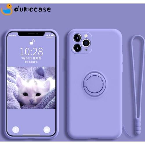 Slim Matte Ring Holder Liquid Silicone Phone Case For IPhone 11 12 Pro Max XR XS Max 6 7 8 Plus X Soft Kickstand Back Cover