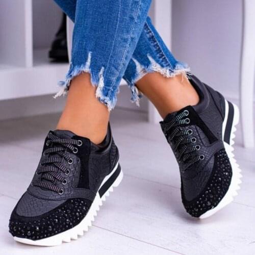 Women Shoes 2020 Autumn Casual Sneakers Shine Rhinestone Vulcanized Shoes Lady Chunky Sport Shoes Non Slip Women Sneakers