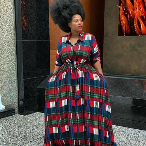 Winter Clothes Maxi Dresses for Women Long Sleeve Dress High Waist Sexy Plaid Dress Plus Size Clothing Wholesale Dropshipping