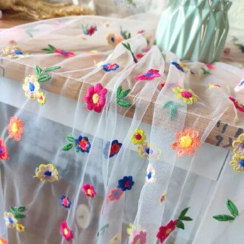 1 Yard Flower Mesh Voile Floral Embroidery Fabric Lace Tulle Embroidery Fabric For Diy Sewing Wedding Dress Skirt Curtain Decor