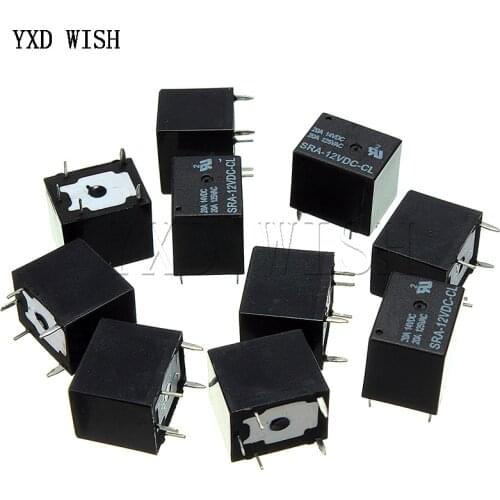 100Pcs 5V 12V 24V 20A DC Power Relay SRA-05VDC-CL SRA-12VDC-CL SRA-24VDC-CL 5Pin PCB Type In stock Black Automobile Relay