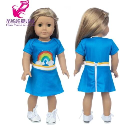 18 Inch Girls Doll Tennis Blue Skirt Baby Doll Clothes Hooded Sweater Sport Suit Toy Wears