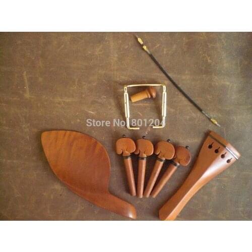 3 Sets Quality 4/4 set Jujube Violin parts including Chin rest tail piece pegs & end pin & tail gut gold color chin rest clamp