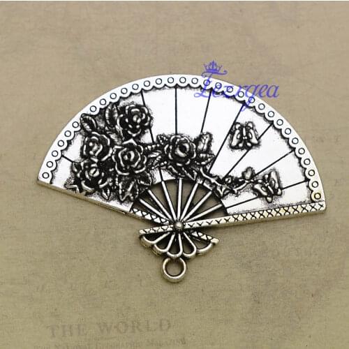 3pcs/lot--38x54mm, Antique silver plated Fan Charms ,DIY supplies, Jewelry accessories