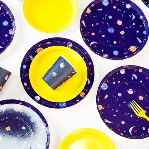48pcs Interstellar Theme Disposable Tableware Party Paper Plates Cups Birthday Baby Shower Party Favor Tableware Decor Supplies