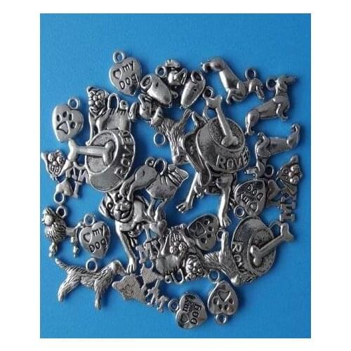 50PCs Mixed Pet Dog Charms Pendants Vintage Silver Fit Bracelets Necklace Fashion Jewelry Making Craft Accessories DIY X278