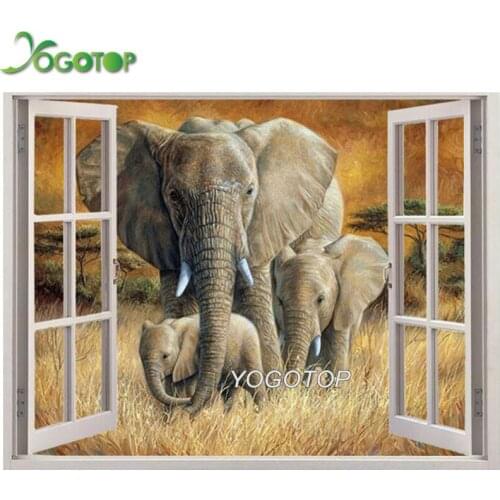 5D Diy Diamond Painting window outside Landscape Diamond Embroidery elephant Handicraft Full Mosaic New Arrival Decor YY1971