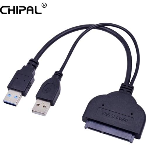 CHIPAL 25CM USB 3.0 to SATA 3.0 22Pin Adapter 5Gbps USB3.0 SATA III Converter with USB 2.0 Power Cable for 2.5" HDD SSD