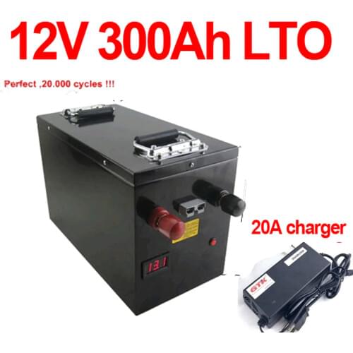 GTK 12v 300Ah LTO battery pack Lithium titanate battery BMS 5S for 1200W Solar energy storage RV camper golf cart + 20A Charger