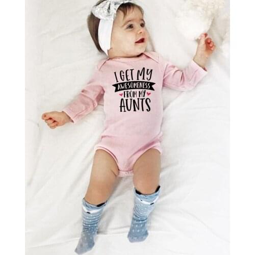 I Get My Awesomeness From My Aunts Funny Print Newborn Baby Unisex Bodysuits Warm Long Sleeve Baby Coming Home Ropa Wear