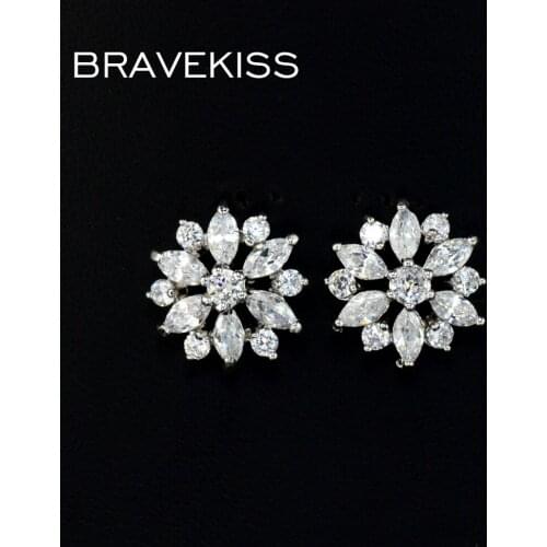 BRAVEKISS beautiful cz crystal flower snowflake ear piercing womens hollow stud earrings jewelry brincos orecchini donna BUE0018
