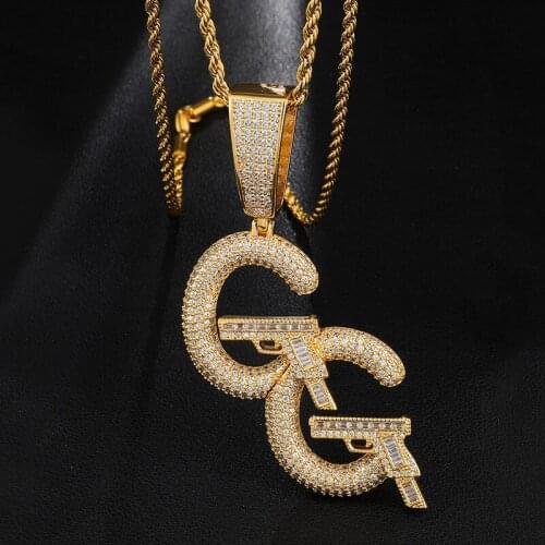 New Full Cubic Zircon Letter G Gun Pendant Hip Hop Necklace For Men Women Party Hiphop Jewelry Dropshipping