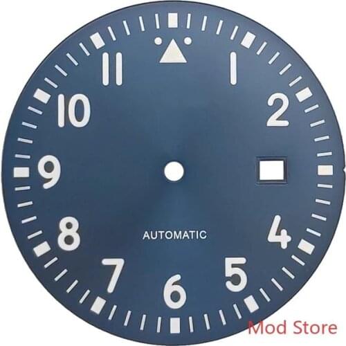 HQ 12Hours 35.5mm Black Blue Pilots Sterile Watch Dial White/Green Printing For DG2813 Miyota8215 ETA2824 Mov't Green Luminous