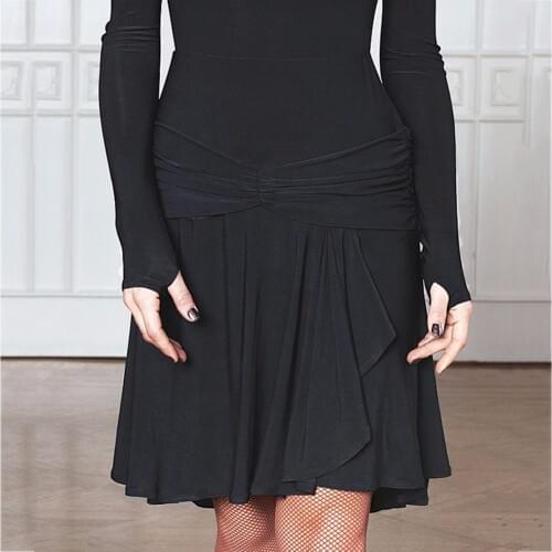 Cheap Latin Dance Skirt For Lady Black Color Poly Skirts Wears Woman Square Rumba Chacha Vestido De Franja Dancing Clothes B007