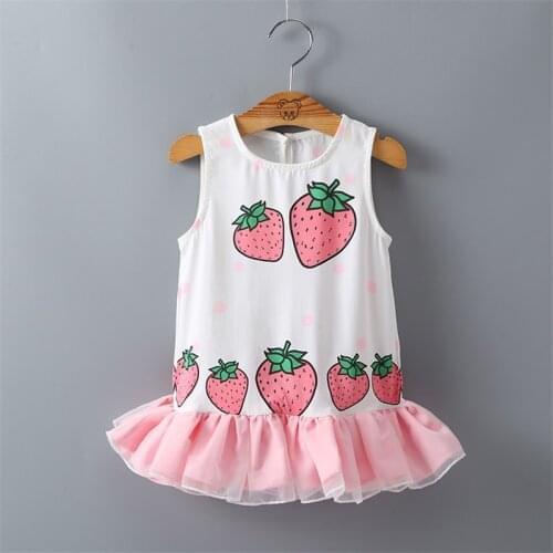 White cute lovely Toddler Kid Baby girls summer dresses Plaid Printed Strawberry Party Princess tutu Dress Clothing child dress