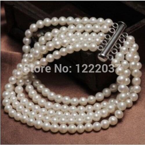 Really beautiful 5 row 6-7mm AAA white akoya pearl bracelet 7.5 inch