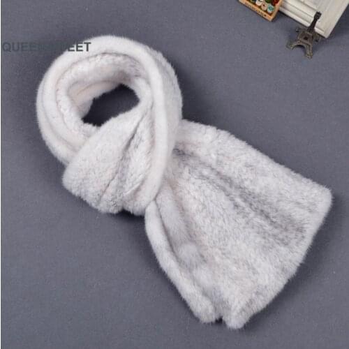 Long Style Hand Knitted Mink Fur Scarf Fashion Winter girls Warm Soft knitting Shawl Women Neck Warmer Luxury Mink Fur Shawl