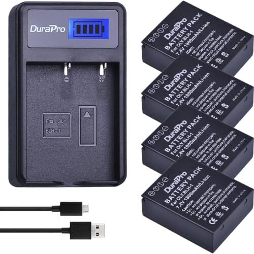 Durapro 4pc BLH-1 BLH1 BLH 1 Replacement Li-ion Battery and LCD Single Charger for Olympus E-M1 Mark II EM1-2 EM1 Mark Camera