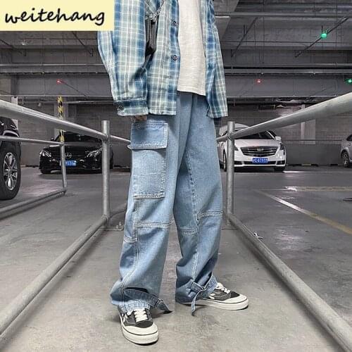 Men Jeans Wide Leg Denim Pant Loose Straight Baggy Men Jeans Streetwear Hip Hop Casual Skateboard Pants Large Size Trousers 318