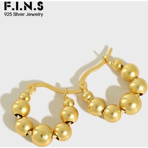 F.I.N.S Korean S925 Sterling Silver Earrings Geometric Round Bead Ball Earrings Two tone Small Hoop Earring Fashion Fine Jewelry