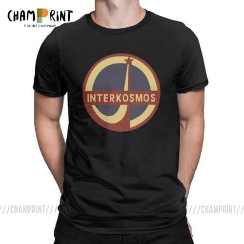 Vintage Interkosmos T-Shirt for Men Crew Neck 100% Cotton T Shirt Soviet Union Satellite Spacecraft Tee Shirt Original Clothes