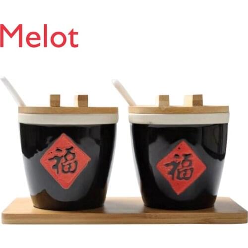 Chinese Seasoning Jar Porcelain Set Restaurant Commercial Ceramic Kitchen Salt Seasoning Box Salt Jar Vinegar Jar Household