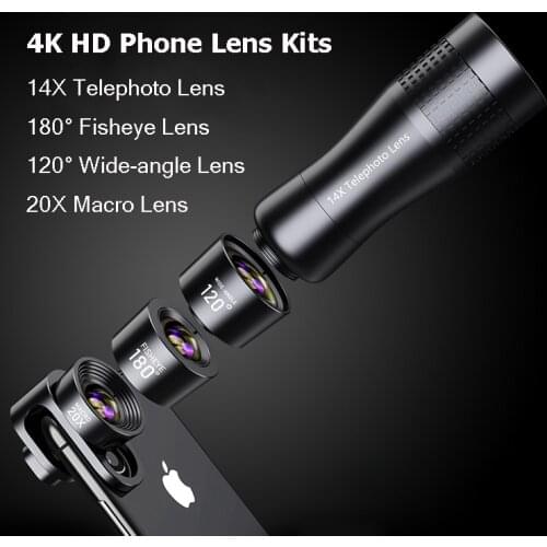 Camera Phone Lens Kits:Macro Lens 14X Telephoto Lente Wide Angle Fisheye Lenses For Samsung S10 S10E S9 PLUS NOTE 9 For Xiaomi