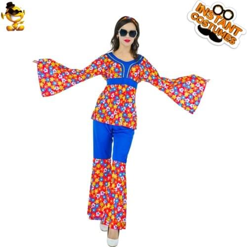 Purim Costume Women Flower Hippie Clothes Costumes Role Play Carnival Party Fancy Dress 60s70s Hippie Festival Party