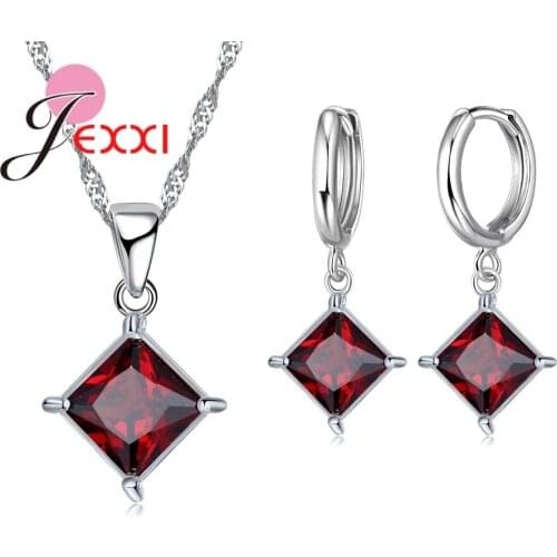 Best Birthday Gift Necklace&Earrings Set Elegant Design Enthusiastic Bold Style Red Crystal 925 Sterling Silver For Women