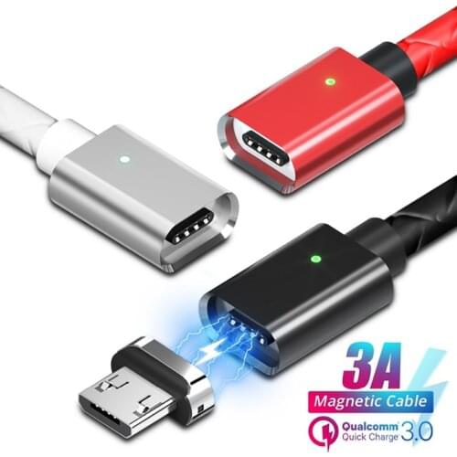 Magnetic Micro USB Cable 3A Fast Charging For iPhone Android Type-C Charger Cord Magnet Phone Data Transmission magnetic cables