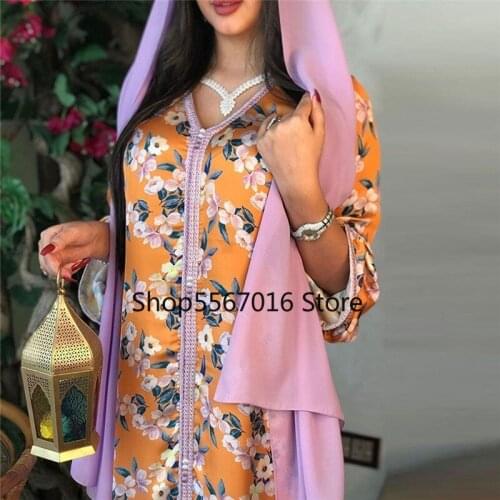 Moroccan Kaftan Dubai Muslim Abaya Long Sleeve Dress Elegant Evening Gowns 2021 African Dashiki Print Robe Plus Size Boubou