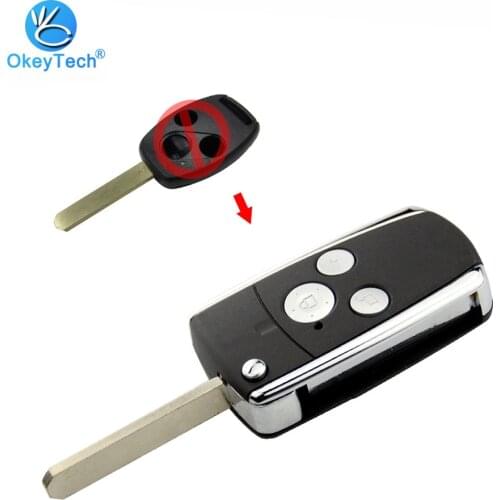OkeyTech for Honda Modified Key Shell 3 Button Uncut Blade Car Key Cover Case Replacement Fob for Civic Crv Jazz Accord Odyssey
