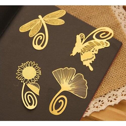 Fashion plant cutout blade Metal bookmark brass bookmark butterfly ginkgoic bookmark new free shipping
