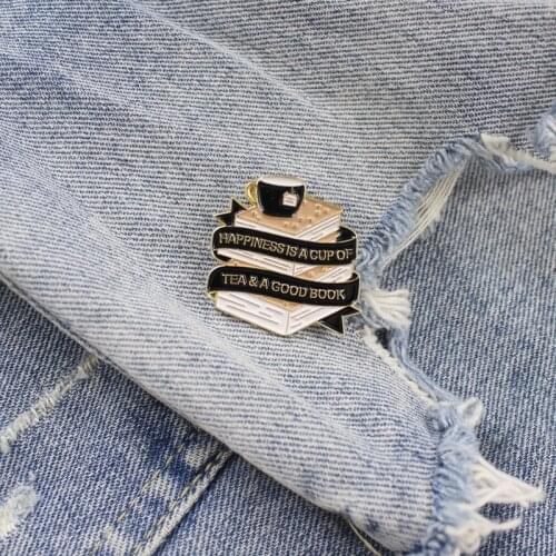 Ins Fashion Trend a cup of Tea a Set of Books Taste of Life Creative Brooches Ribbon Books All-match Badges Clothing Accessories