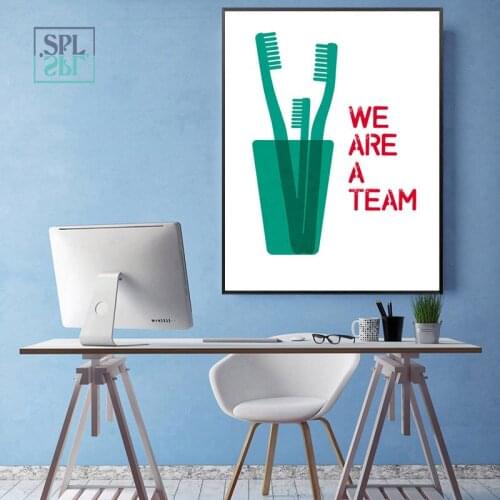 We Are A Team! Quotes Art Canvas Painting Bathroom Decoration Abstract Toothbrush Poster Hd Print Wall Picture for Kids No Frame