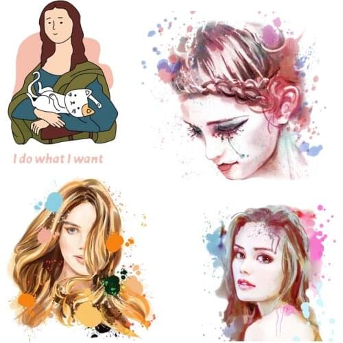 Iron On Transfers Clothes Sticker Patch Fashion Girl Patch Colorful Heat Transfer Vinyl Stripes For Clothes Applique Badge