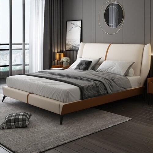 Reap North Italy Imported Full-Grain Leather Soft Furniture Master Bedroom Leather Bed Modern Minimalist Bed