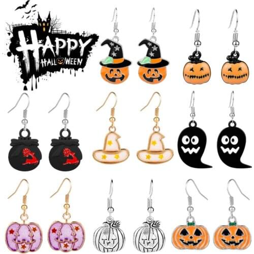 New Arrivals Earrings Pumpkin Skull Ear Drops Halloween Jewelry Funny Accessories Drop Earrings ghost Witch Hat Pendant Earring