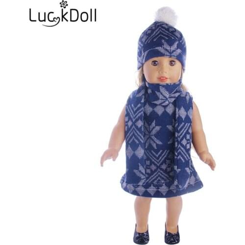 New Arrival winter suit hat+scarf+dress For 43cm baby doll or 18 Inch American doll clothes accessories Christmas