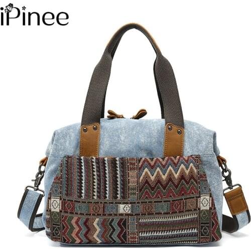 IPinee Original new national pattern tote bag girls canvas bag large capacity travel bag trend retro women shoulder bag handbag