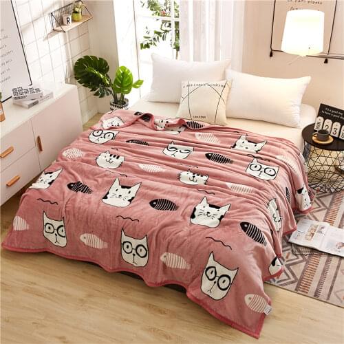 Papa&Mima Cat Fish Print Summer Throw Blankets Fleece Plaids Multisize Bedsheet Multifunctional Bedspread