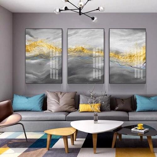 Poster Print Wall Art Pictures Golden Abstract Lines Multicolor Paint Curve Splash Canvas Painting for Living Room Home Decor