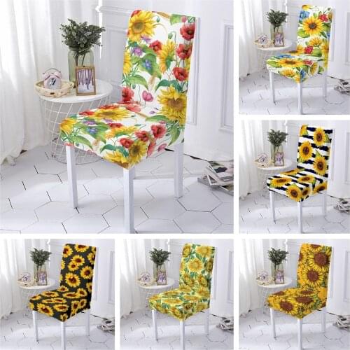 Sunflower Printing Chair Cover Elastic Removable Chair Slipcover for Dining Room Seat Cover Kitchen Chair Protector 1/2/4/6 PCS