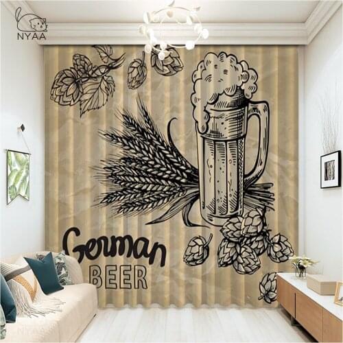 Retro Styled Typographic Vector Beer Curtain Modern Door Curtain Japanese Hotel Long Curtain For Bedroom Micro Shading