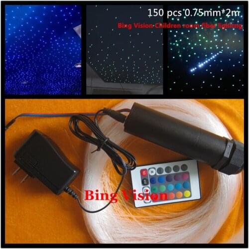 Rgb led fiber optic star ceiling kit 150 pcs 0.75mm *2 meters ,24key remote for optical fiber lighting of children room
