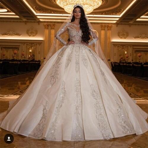 Luxurious Ball Gown Wedding Dresses Lace Sequined Long Sleeve Vintage Bridal Gowns Plus Size Elegant vestido de novia